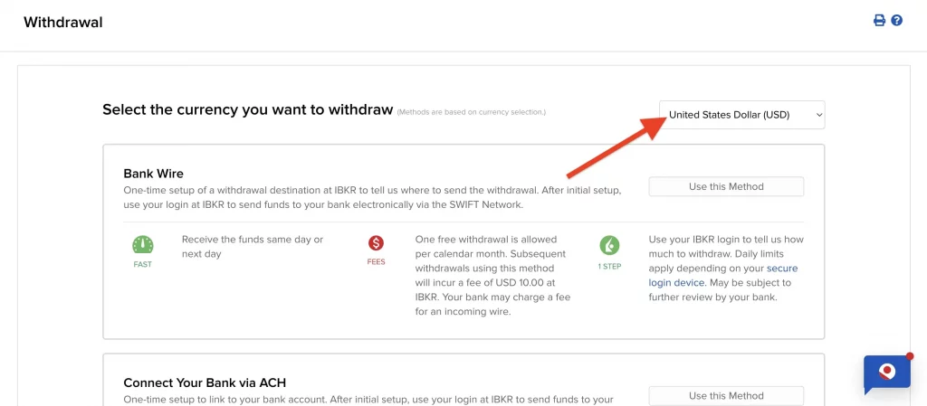 interactive brokers出金第二步_選擇出金幣種